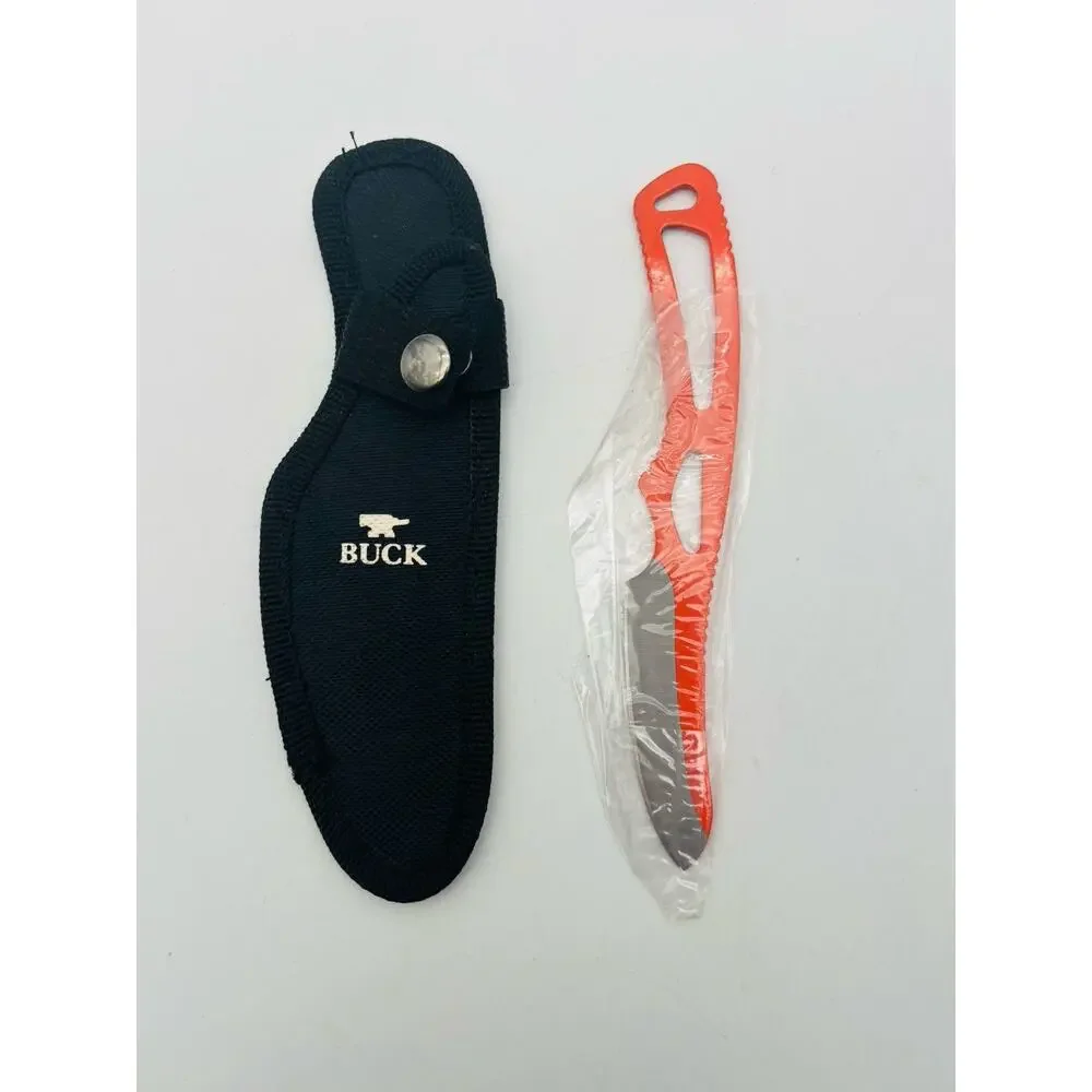 New Buck Knife 135-BK Fixed Blade Caper Knife Stainless Steel w/ sheath Orange